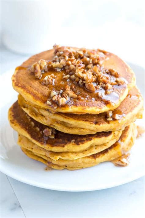 Fluffy Pumpkin Pancakes With Butter Pecan Syrup