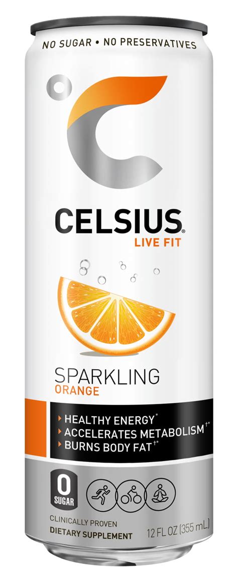 Celsius Sparkling Orange Fitness Drink Zero Sugar 12oz Slim Can