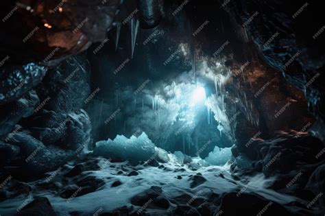 Premium Ai Image Frozen Cavern With View Of The Night Sky And Stars