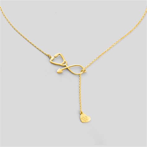 Elegant Stethoscope With Heart And Inscription Detailed Necklace 14k Gold