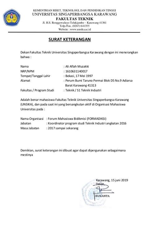 Surat keterangan organisasi