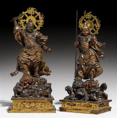 Two Wooden Figures Of The Shitenno Four Heavenly Kings