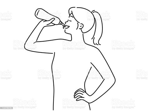 Young Woman Drinking Water For Body Hydration Stock Illustration