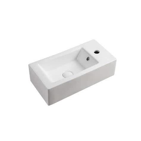 Elanti Wall Mounted Left Facing Rectangle Bathroom Sink In White Ec9899