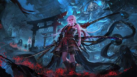 Anime Samurai Girl Katana Fantasy 8k 176 Wallpaper Pc Desktop