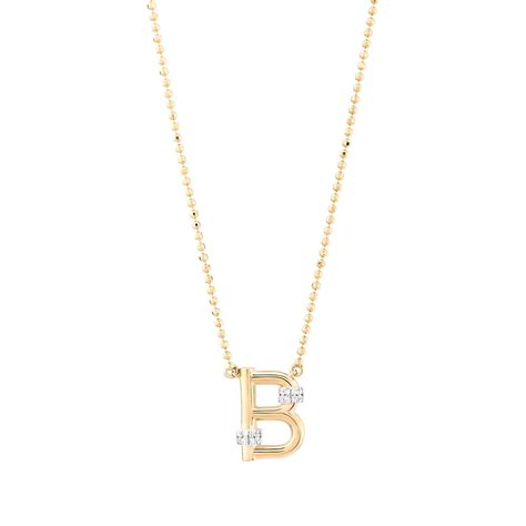 B Necklace Diamond E Color 14k Yellow Gold B Initial Pendant Ball