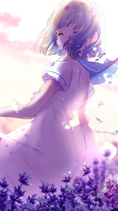 Wallpapers Hd Anime Girl Lavender Purple Flowers