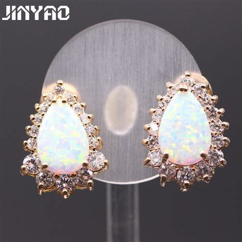 Jinyao Beautiful Jewelry Rose Gold Color Waterdrop White Pink Fire Opal Aaa Cubic Zirconia