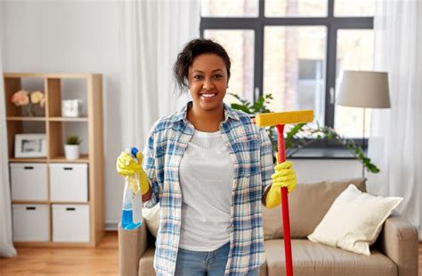 African Woman With Window Detergent And Sponge Mop Stock Image Image