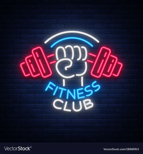 Fitness Gym Logo Sign In Neon Style Isolated Vector Image