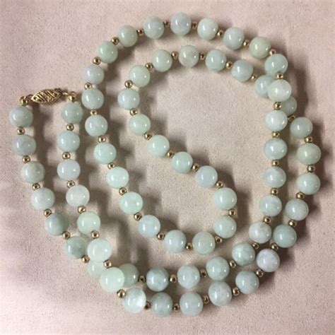Vintage 14k Gold Jade Necklace 28” Ebay