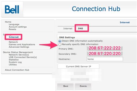 Bell Connection Hub Sagemcom Configuration Opendns