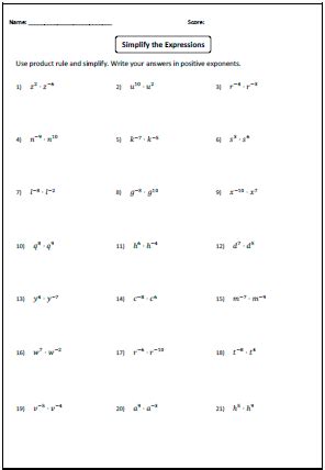Laws of exponents worksheet