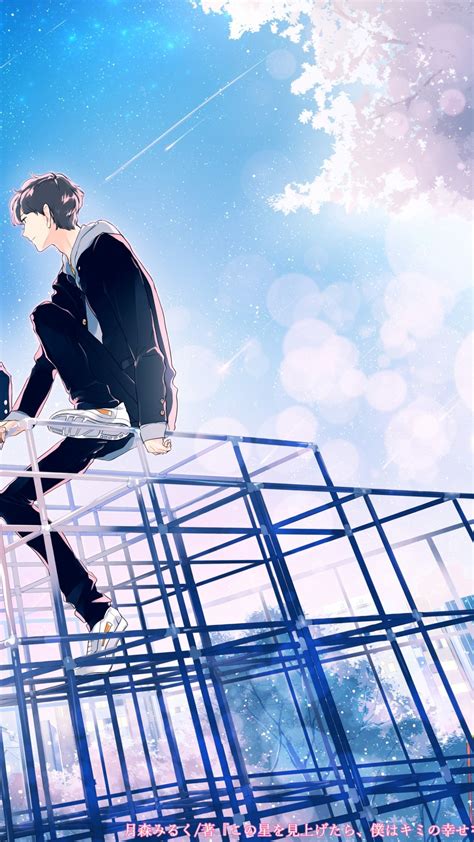 Download 1080x1920 Anime Couple Park Falling Stars School Uniform