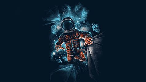 Download 1600x900 Wallpaper Space Astronaut Galaxy Dark Artwork