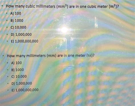 One millimetre is equal to 1000 micrometres or 1000000 nanometres. Solved: How Many Cubic Millimeters (mm) Are In One Cubic M ...