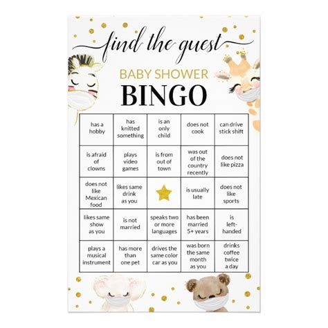 Baby Shower Game Find The Guest Bingo Card