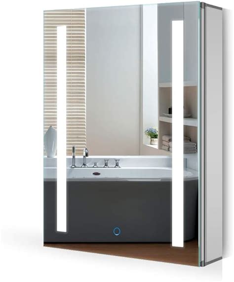 Quavikey Led Illuminated Bathroom Mirror Cabinet Wall Mounted Aluminum