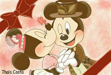 Minnie Giving A Kiss To Mickey While On Their Special Date Mickey And