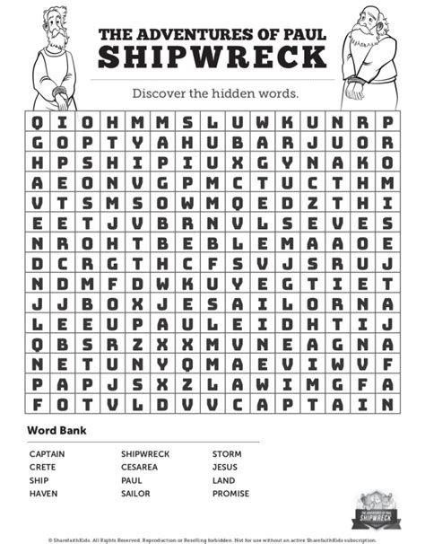 Acts 27 Shipwreck Bible Word Search Puzzles Sharefaith Kids