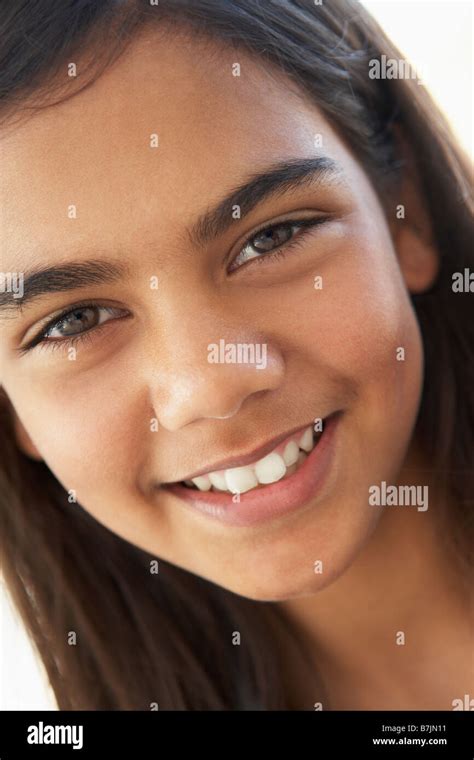 Portrait Of Pre Teen Girl Smiling Stock Photo Alamy