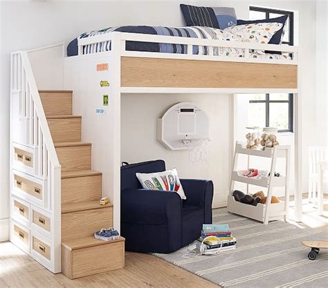 Pottery barn pbteen sleep study loft bed full mattress white. Drew Stair Loft Bed | Pottery Barn Kids