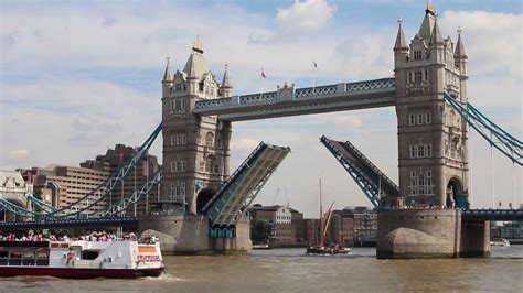 London Uk August 8 2013 Tower Bridge With Open Drawbridge As Tall