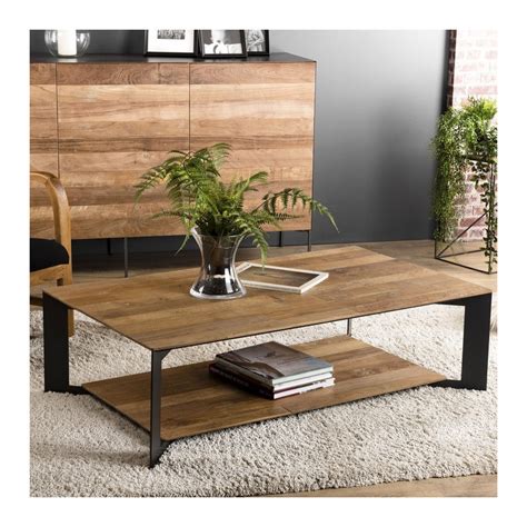 Table basse en bois de teck et métal au style industriel ...