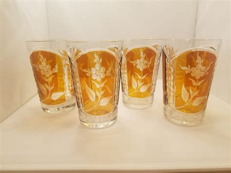 Czech Bohemian Cut To Clear Amber Crystal Small Tumblers Sold Aunt Gladys Attic