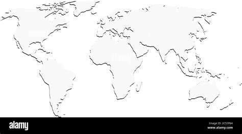 White World Map With Shadow Silhouette Looks Like Map Cut From Paper