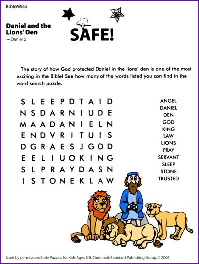 Daniel In The Lions Den Word Search Kids Korner Biblewise