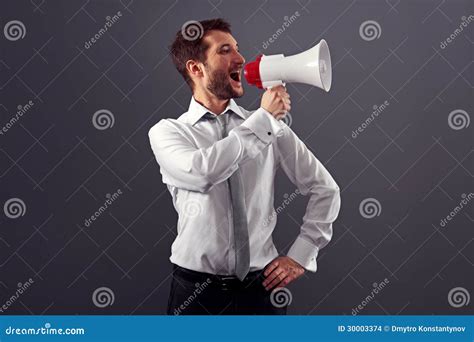 Handsome Businessman Using Megaphone Stock Photo Image Of Yelling Adult