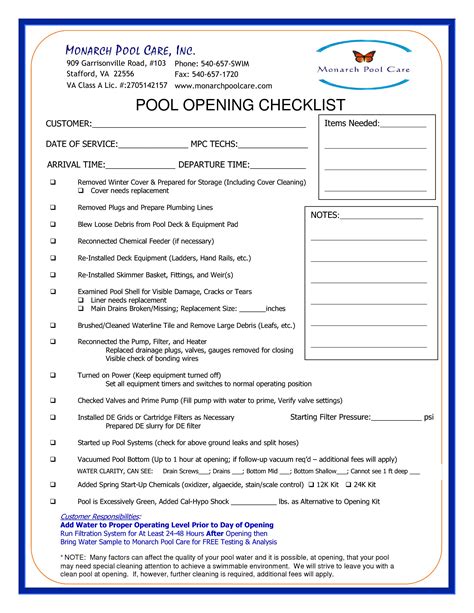 Mpc Pool Opening Checklist 2018 Monarch Pools