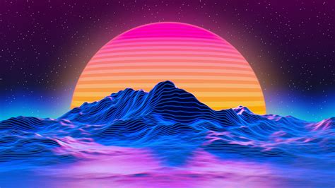Sun Mountain Neon Sunlight Landscape Vaporwave Wallpaper Desktop