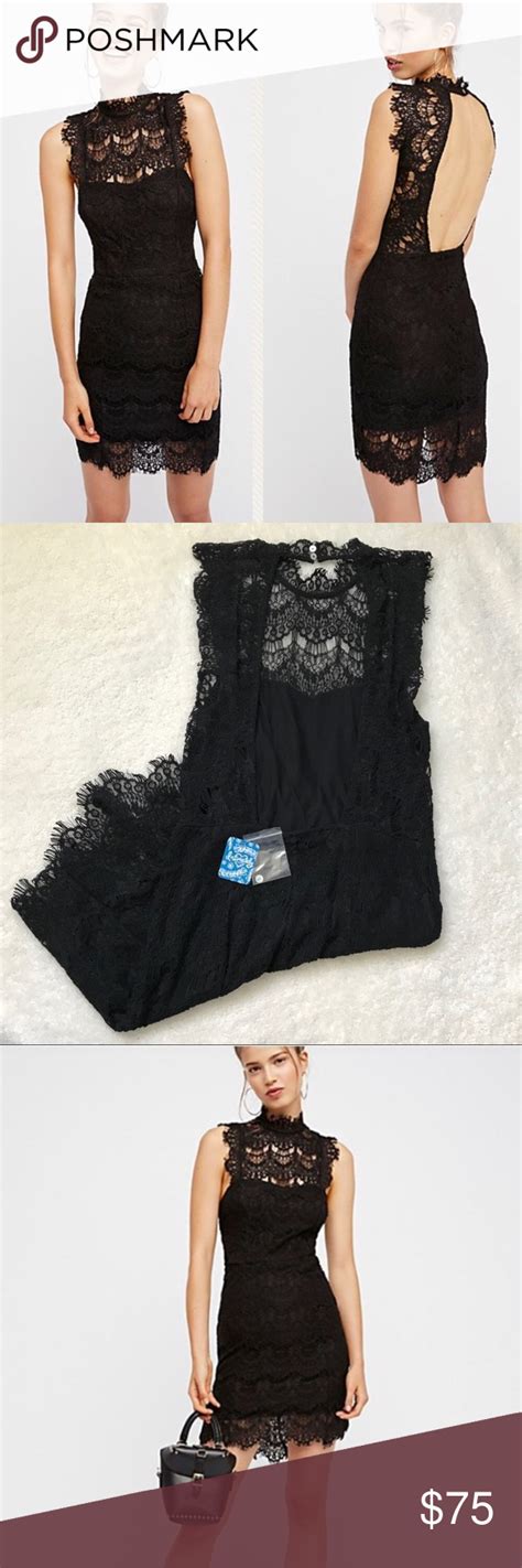 Nwt Free People Black Lace Bodycon Dress Open Back
