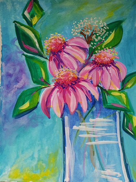Paint With Me Abstract Florals In Gouache Echinacea Brenda Knoll