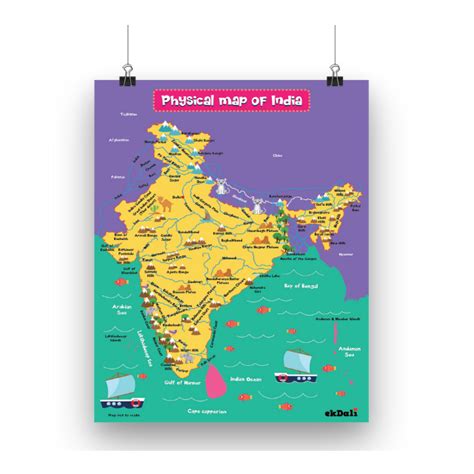 Physical Features Of India Map Poster Or Chart For For Kids