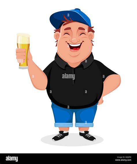 Cheerful Man Holding A Glass Of Beer Vector Illustration On White