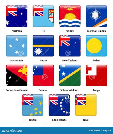 Set Of All Flags Of The Countries Of Oceania Stock Vector