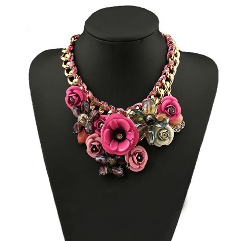 New Colorful Flower Choker Statement Charming Necklace Gold Chain