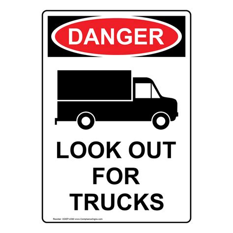Portrait Osha Look Out For Trucks Sign With Symbol Odep 4390