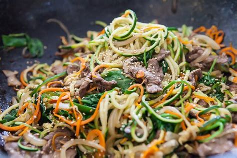 An easy to make dish that is cooked and ready within 30 minutes! Korean Zucchini Noodles Recipe (Japchae) | Recipe ...
