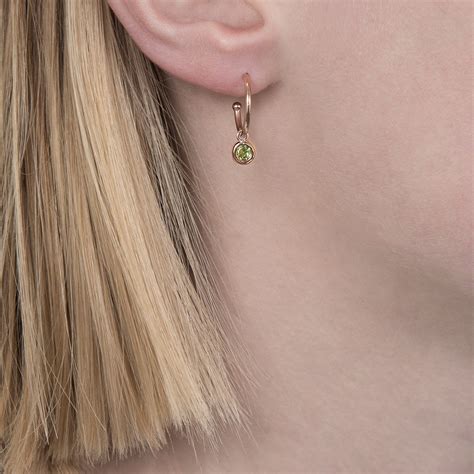 Stylish Rose Gold Peridot Dew Drop Hoop Earrings London Road Jewellery