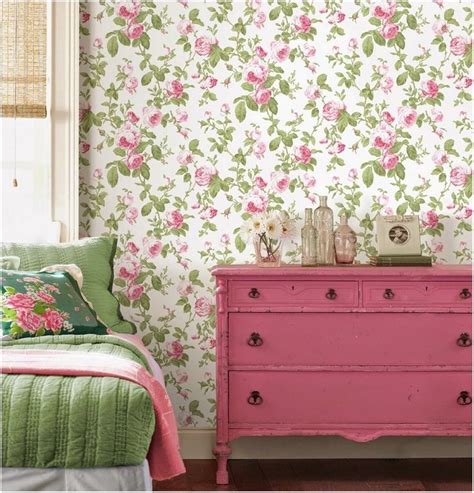 Wall Design With Rose Wallpaper In The Bedroom Home Wallpaper Wall