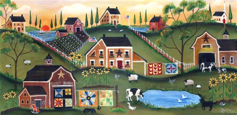 Red Quilt Barn Farm Folk Art Print Folkart Pinterest