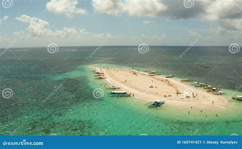 Sandy Island With A Beach And Tourists Naked Island Siargao Stock My