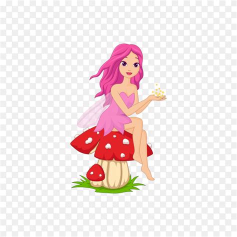 Cute Pink Fairy Cartoon Sitting On A Mushroom On Transparent Background