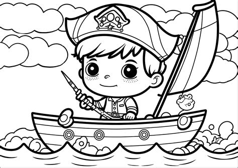 Joven Pirata Con Estilo Kawaii En Su Barco Piratas Dibujos Para Colorear Para Ni Os