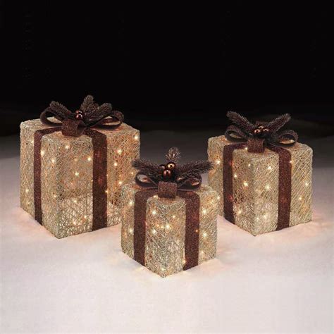 Set Of 3 Copper And Gold Light Up Holiday Presents Decorations—kmart