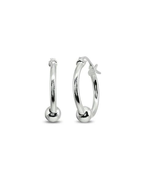 Sterling Silver Polished Round Click Top Hoop With Bead Earrings